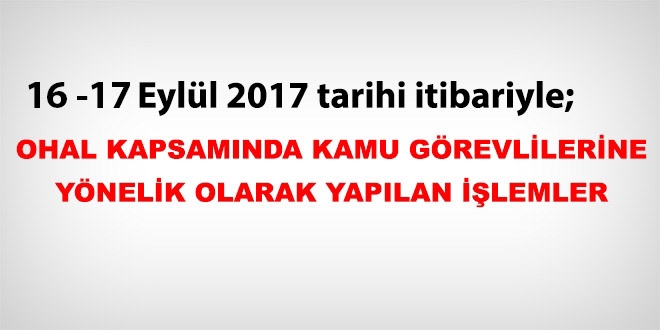 16 - 17 Eyll 2017 tarihi itibariyle haklarnda ilem yaplan kamu personeli