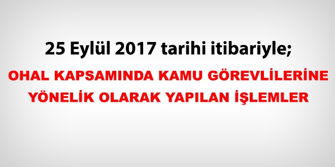 25 Eylül 2017 tarihi itibariyle haklarında işlem yapılan kamu personeli