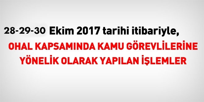 28-29-30 Ekim 2017 tarihi itibariyle haklarnda ilem yaplan kamu personeli