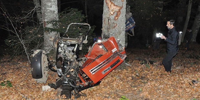 Trakt�r 100 metrelik u�uruma yuvarland�: 2 �l�