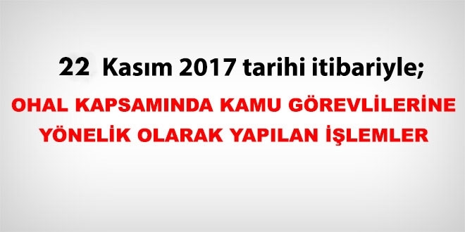 22 Kasım 2017 tarihi itibariyle haklarında işlem yapılan kamu personeli