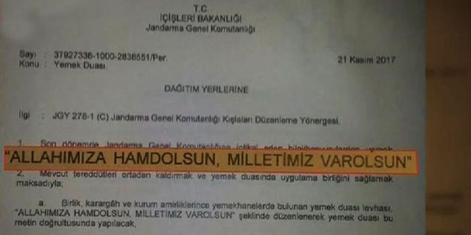 Askerin yemek duası değişti