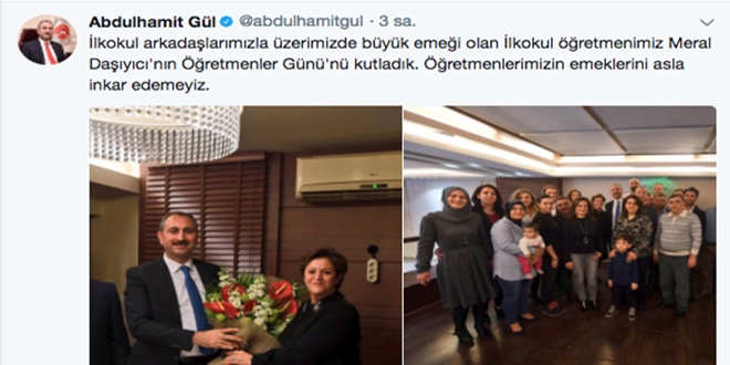 Adalet Bakanı Gül'den ilkokul öğretmenine ziyaret