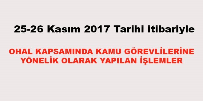 25-26 Kasm 2017 tarihi itibariyle haklarnda ilem yaplan kamu personeli