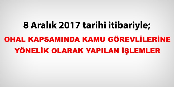 8 Aralık 2017 tarihi itibariyle haklarında işlem yapılan kamu personeli