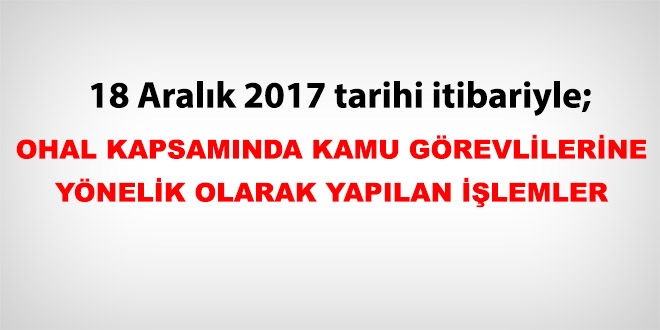18 Aralık 2017 tarihi itibariyle haklarında işlem yapılan kamu personeli