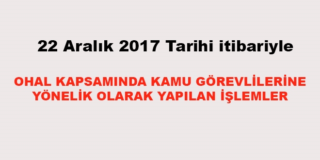 22 Aralık 2017 tarihi itibariyle haklarında işlem yapılan kamu personeli