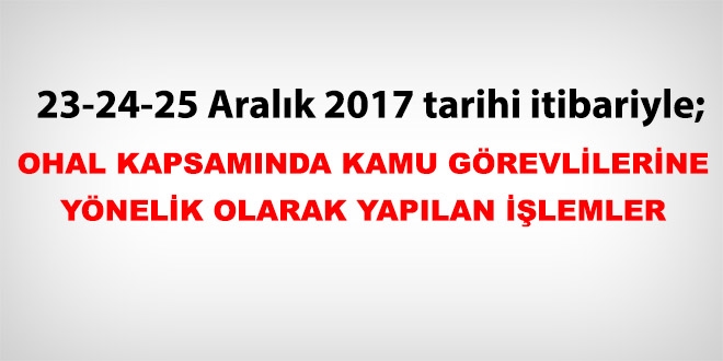 23-24-25 Aralık 2017 tarihi itibariyle haklarında işlem yapılan kamu personeli