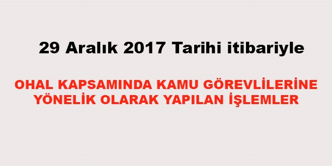29 Aralık 2017 tarihi itibariyle haklarında işlem yapılan kamu personeli