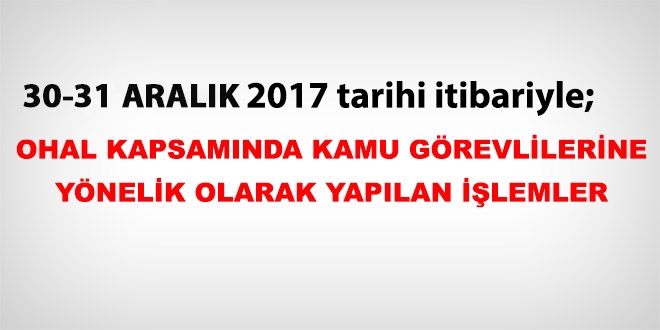 30 -31 Aralık 2017 tarihi itibariyle haklarında işlem yapılan kamu personeli