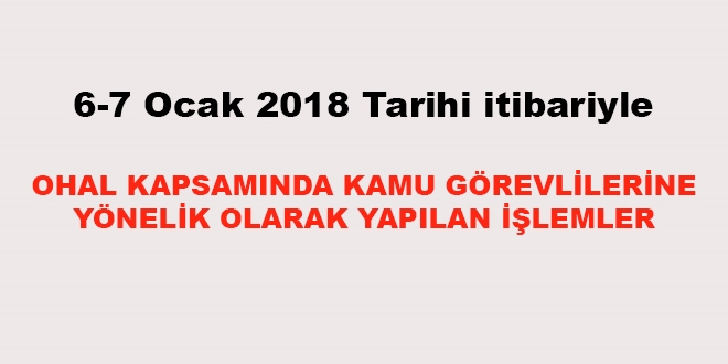 6-7 Ocak 2018 tarihi itibariyle haklarnda ilem yaplan kamu personeli