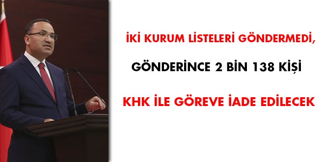 İki kurum listeleri göndermedi, gönderince iade KHK'sı çıkacak