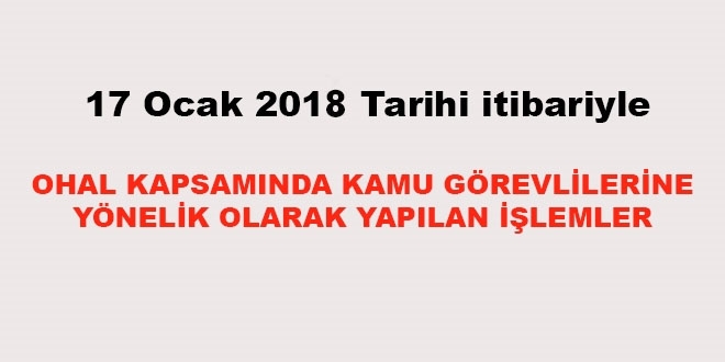 17 Ocak 2018 tarihi itibariyle haklarında işlem yapılan kamu personeli