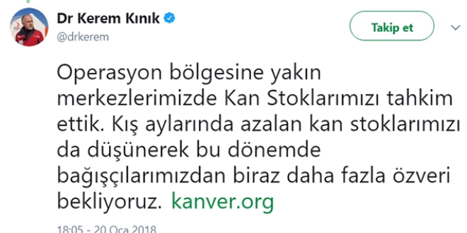 Kızılay Başkanı: Kan bağışı için özveri istiyoruz