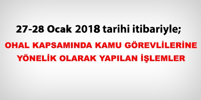 27-28 Ocak 2018 tarihi itibariyle haklarında işlem yapılan kamu personeli