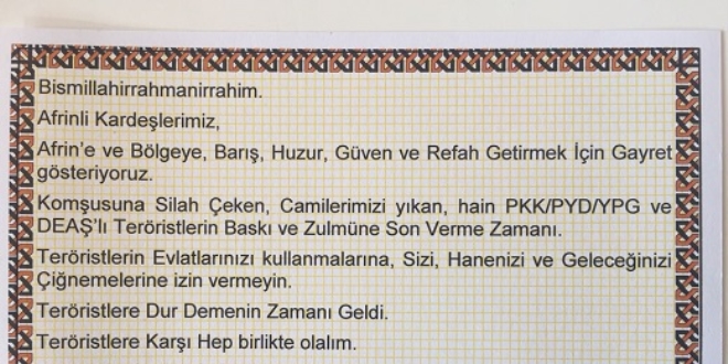 TSK, Afrin'de havadan bildiri attı