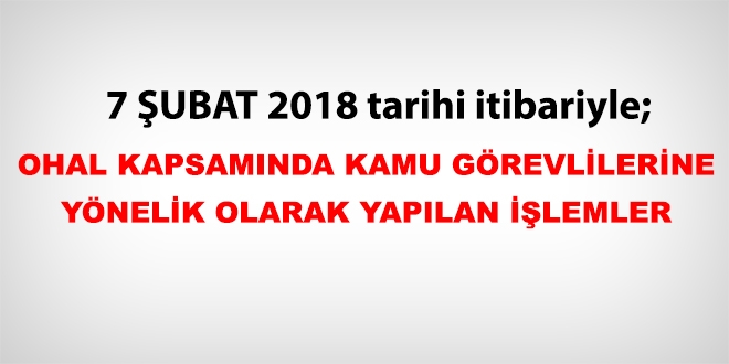 7 Şubat 2018 tarihi itibariyle haklarında işlem yapılan kamu personeli