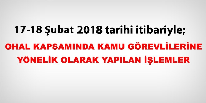 17-18 Şubat 2018 tarihi itibariyle haklarında işlem yapılan kamu personeli