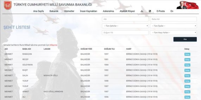 'Şehit Listesi Sorgulama' yeniden açıldı