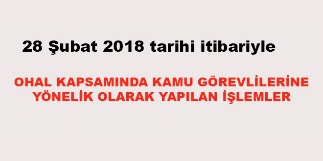 28 Şubat 2018 tarihi itibariyle haklarında işlem yapılan kamu personeli