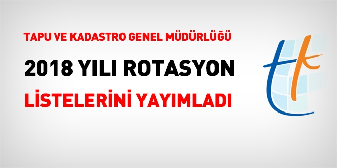 Tapu ve Kadastro Genel Mdrl 2018 yl rotasyon listelerini yaymlad