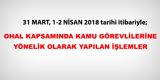 31 Mart,1-2 Nisan 2018 tarihi itibariyle haklarnda ilem yaplan kamu personeli