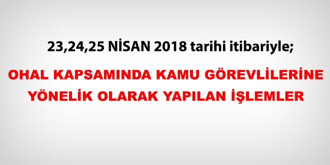 23, 24, 25 Nisan 2018 tarihleri itibariyle haklarında işlem yapılan kamu personeli