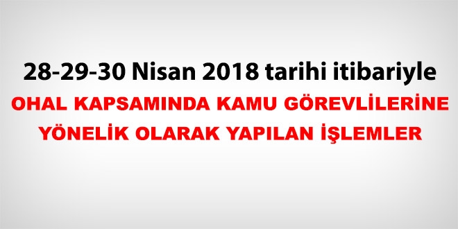 28-29-30 Nisan 2018 tarihleri itibariyle haklarnda ilem yaplan kamu personeli