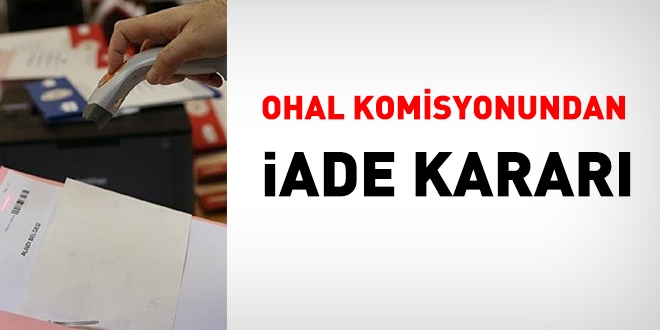 OHAL Komisyonundan iade kararı