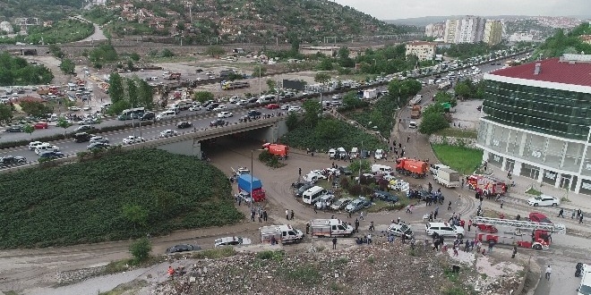 Başkent'te sel bölgesi drone ile görüntülendi