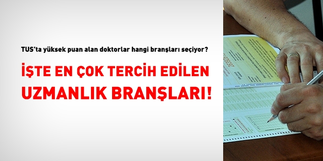İşte, TUS'ta yüksek puan alan doktorların tercih ettiği uzmanlık branşları