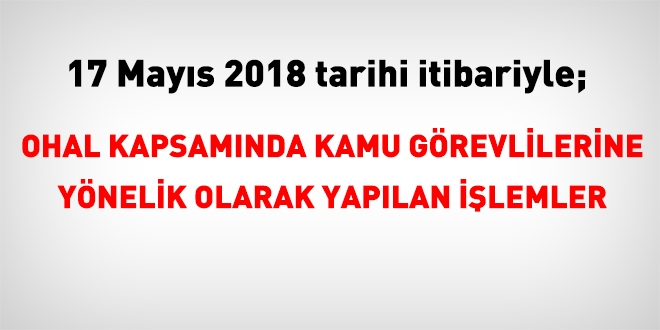 17 Mays 2018 tarihleri itibariyle haklarnda ilem yaplan kamu personeli