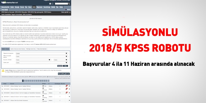 Simülasyonlu 2018/5 KPSS robotu yayında