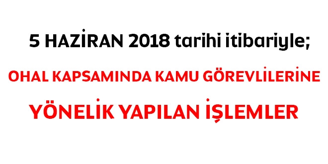 5 Haziran 2018 tarihi itibariyle haklarında işlem yapılan kamu personeli