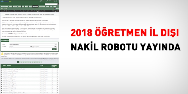 2018 öğretmen il dışı nakil robotu yayında