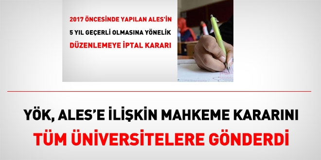 YÖK, ALES Kararını üniversitelere gönderdi