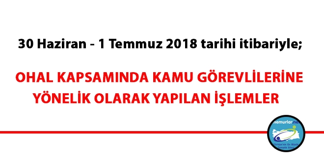 30 Haziran - 1 Temmuz 2018 tarihi itibariyle FETÖ'den haklarında işlem yapılanlar