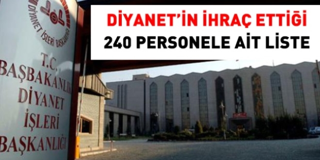 Diyanet'ten ihra� edilenlerin isim isim listesi