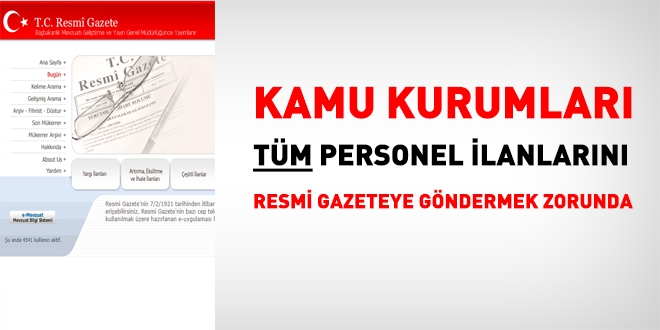 Tüm personel alım ilanları Resmi Gazetede yayımlanacak