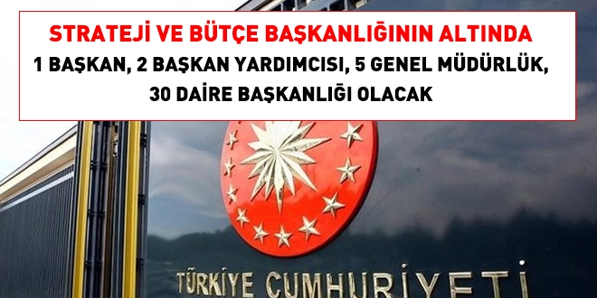 Strateji ve Bütçe Başkanlığının altında 38 üst yönetici makamı oluşturuldu