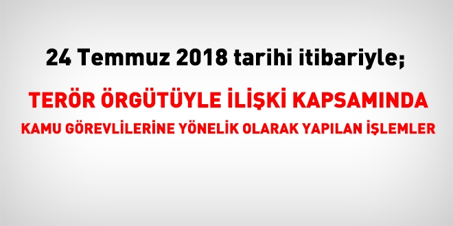 24 Temmuz 2018 tarihi itibariyle FETÖ'den haklarında işlem yapılanlar