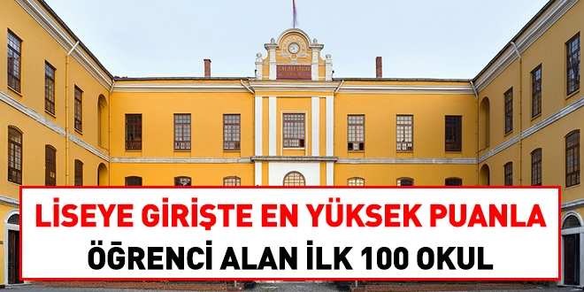 Liseye girite en yksek puanla kapatan 100 okul