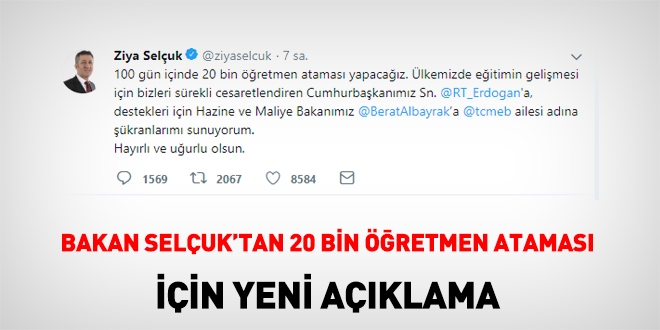 Bakan Ziya Selçuk'tan 20 bin öğretmen ataması açıklaması