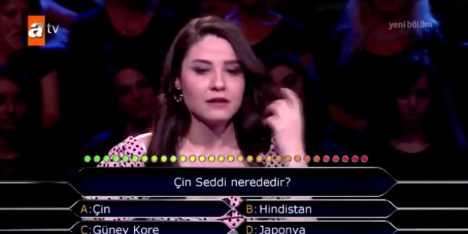 Çin Seddi nerededir? sorusuna iki joker kullandı