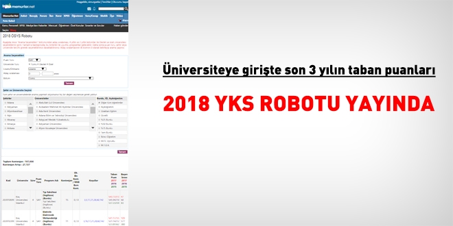 Üniversite ve bölüm tercihleri için 2018 YKS Robotu