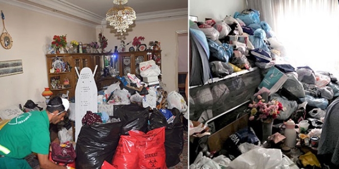 Yaşlı kadının evinden 10 kamyon çöp çıktı