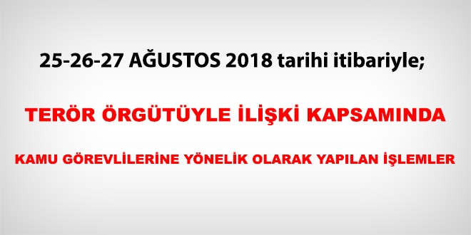 25-26-27 Ağustos 2018 tarihi itibariyle FETÖ'den haklarında işlem yapılanlar