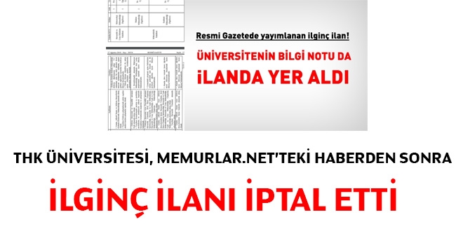 THK Üniversitesi, memurlar.net'teki haber sonrasında ilginç ilanı iptal etti