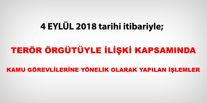 4 Eylül 2018 tarihi itibariyle FETÖ'den haklarında işlem yapılanlar