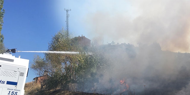 Kütahya'daki yangınını polisler TOMA ile söndürdü